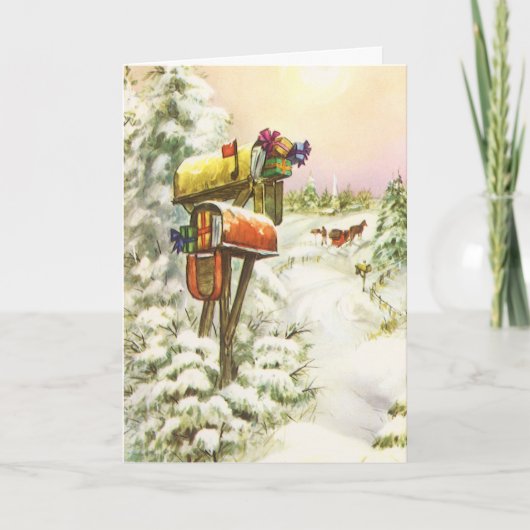 Kerstmis, postvakken in het winterlandschap feestdagen kaart (Voorkant)