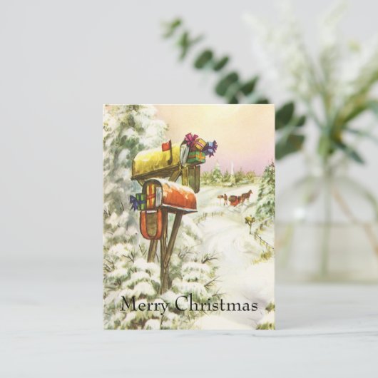 Kerstmis, postvakken in het winterlandschap feestdagenkaart (Staand voorkant)