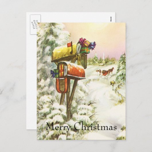 Kerstmis, postvakken in het winterlandschap feestdagenkaart (Voorkant / Achterkant)