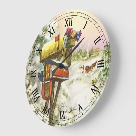 Kerstmis, postvakken in het winterlandschap grote klok (Hoek)