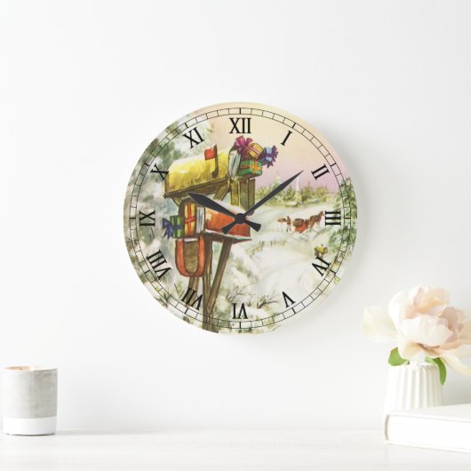 Kerstmis, postvakken in het winterlandschap grote klok (Huis)