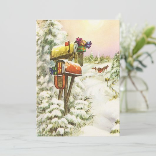 Kerstmis, postvakken in het winterlandschap kaart (Staand voorkant)