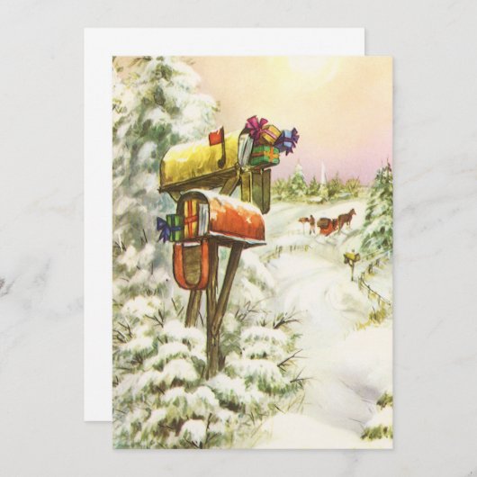 Kerstmis, postvakken in het winterlandschap kaart (Voorkant / Achterkant)