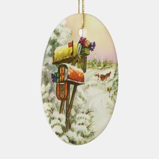 Kerstmis, postvakken in het winterlandschap keramisch ornament (Rechts)