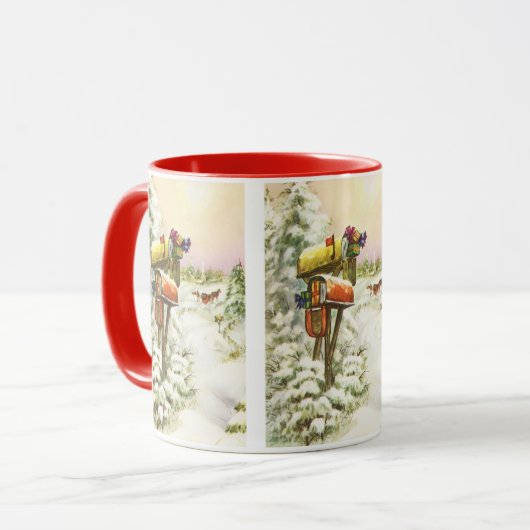 Kerstmis, postvakken in het winterlandschap mok (Voorkant links)