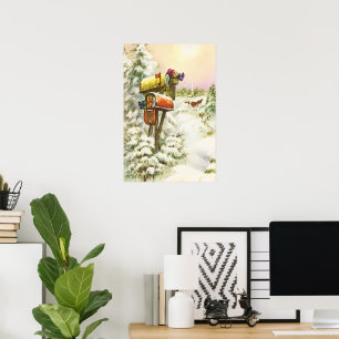 Kerstmis, postvakken in het winterlandschap poster