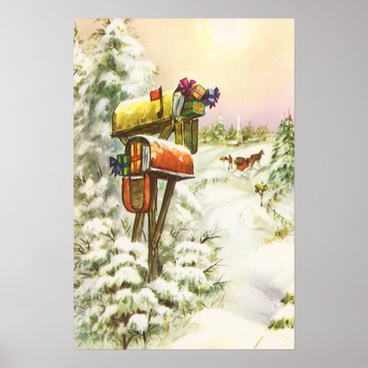 Kerstmis, postvakken in het winterlandschap poster (Voorkant)