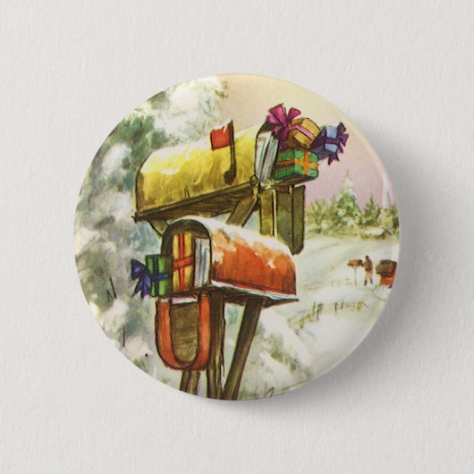 Kerstmis, postvakken in het winterlandschap ronde button 5,7 cm (Voorkant)
