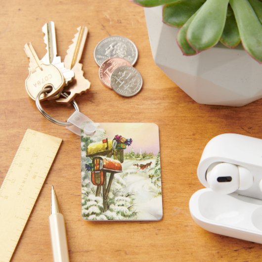 Kerstmis, postvakken in het winterlandschap sleutelhanger (Bureau)