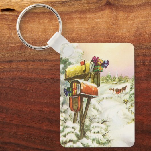 Kerstmis, postvakken in het winterlandschap sleutelhanger (Voorkant)