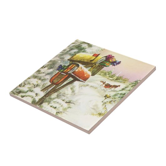 Kerstmis, postvakken in het winterlandschap tegeltje (Zijkant)