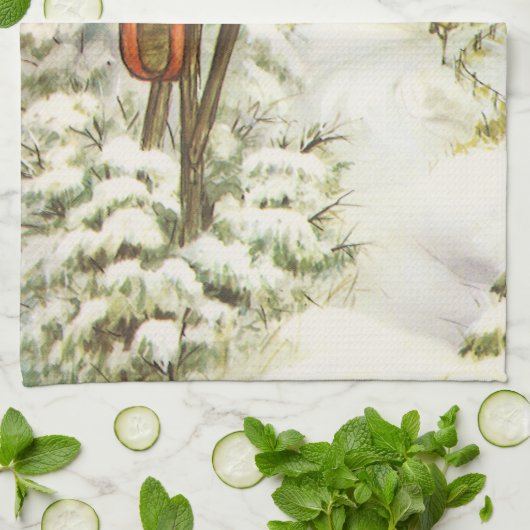 Kerstmis, postvakken in het winterlandschap theedoek (Gevouwen)