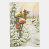 Kerstmis, postvakken in het winterlandschap theedoek (Verticaal)