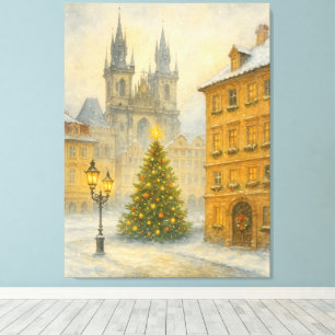 Kerstmis Praag in vintage stijl • Retro Oude Stad  Canvas Afdruk