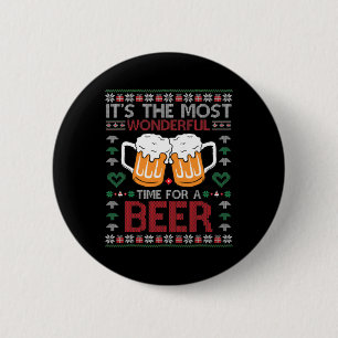 Kerstmis Prachtige tijd voor een bier lelijke kers Ronde Button 5,7 Cm