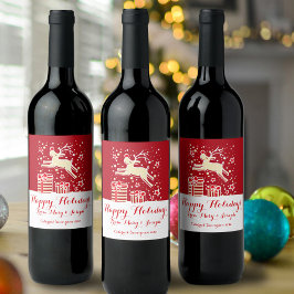Kerstmis prancing rendieren aangepaste wijnlabels wijn etiket