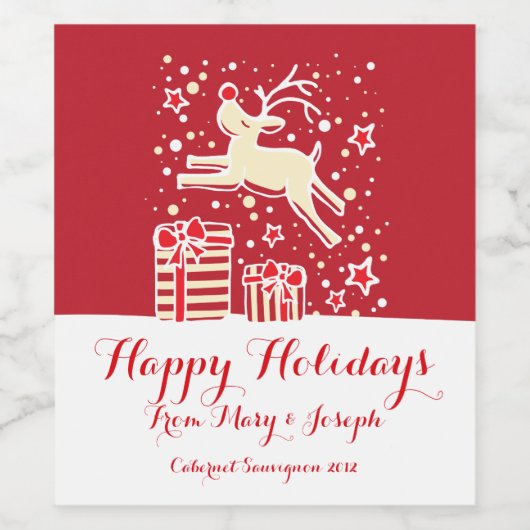 Kerstmis prancing rendieren aangepaste wijnlabels wijn etiket (Enkel label)