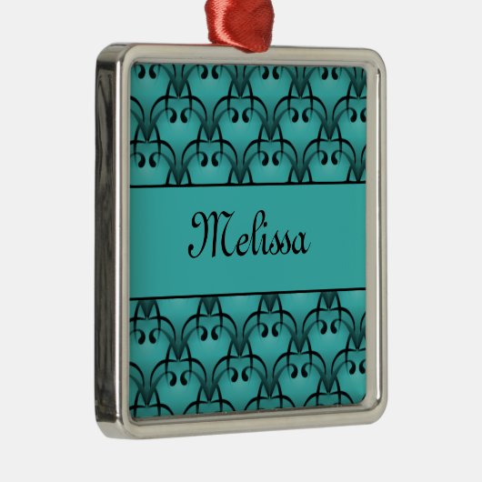 Kerstmis Premium Square Ornament, Blauwgroen Metalen Ornament (Rechts)