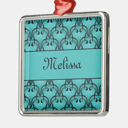 Kerstmis Premium Square Ornament, Blauwgroen Metalen Ornament (Links)