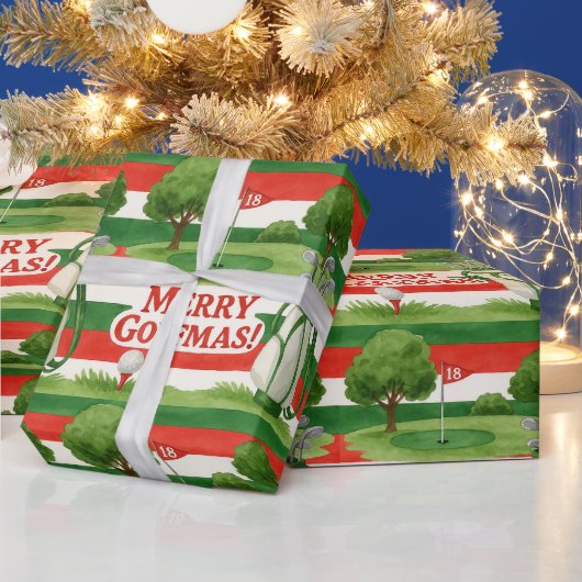 Kerstmis Preppy Rood Wit Groen Golf Kerst Cadeaupapier (Feestdagen)