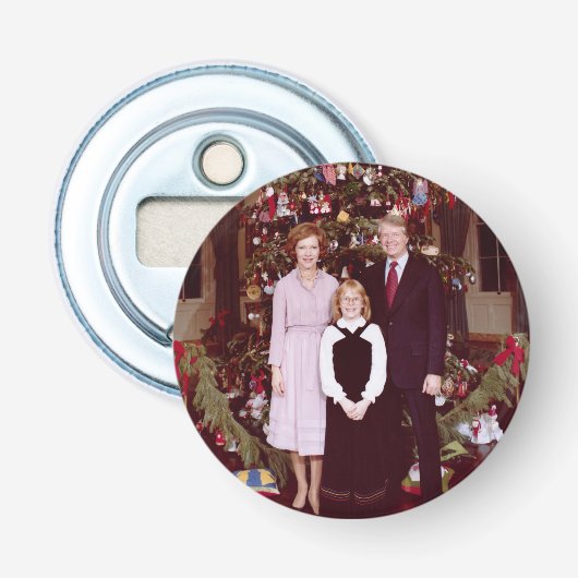 Kerstmis President James Jimmy Carter Witte Huis Button Flesopener (Voorkant)