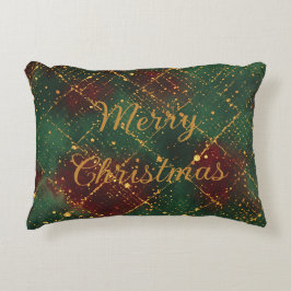 Kerstmis, Prettig Kerstfeest, Goud Rood Groen Patr Accent Kussen