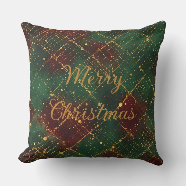 Kerstmis, Prettig Kerstfeest, Goud Rood Groen Patr Kussen (Voorkant)