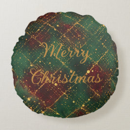 Kerstmis, Prettig Kerstfeest, Goud Rood Groen Patr Rond Kussen