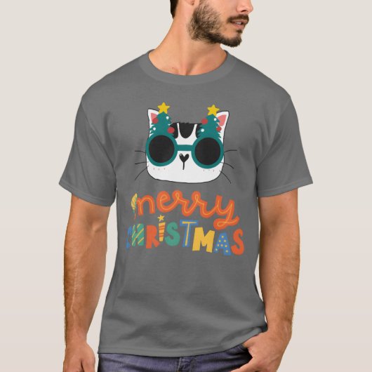 Kerstmis Prettig Kerstfeest Grappige Kat T-shirt (Voorkant)