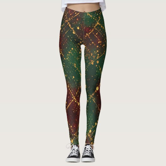 Kerstmis, Prettig Kerstfeest,Luxueus Goud Rood Gro Leggings (Voorkant)