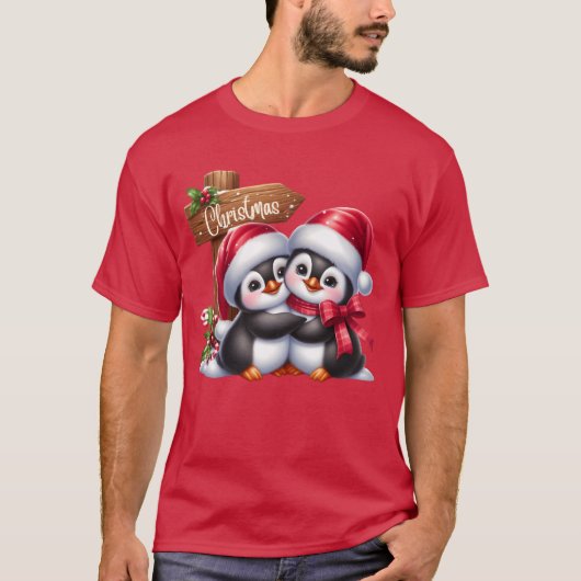 Kerstmis Prettig Kerstfeest Om Pinguïns Geschenk v T-shirt (Voorkant)