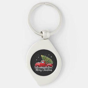 Kerstmis Prettig Kerstfeest Rode Truck Boom Mannen Sleutelhanger