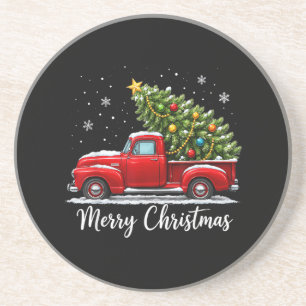 Kerstmis Prettig Kerstfeest Rode Truck Boom Mannen Zandsteen Onderzetter