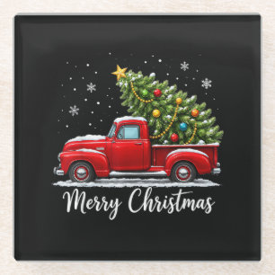 Kerstmis Prettig Kerstmis Rode Truck Boom Mannen V Glazen Onderzetter