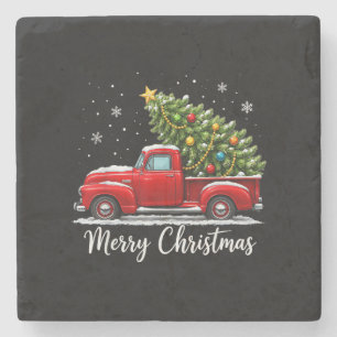Kerstmis Prettig Kerstmis Rode Truck Boom Mannen V Stenen Onderzetter