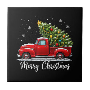 Kerstmis Prettig Kerstmis Rode Truck Boom Mannen V Tegeltje
