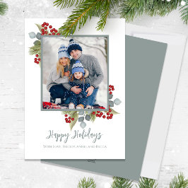 Kerstmis Prettige feestdagen Elegant Red Holly Ber Feestdagenkaart