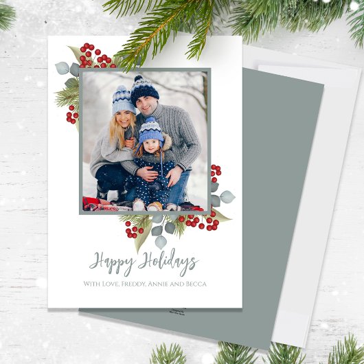 Kerstmis Prettige feestdagen Elegant Red Holly Ber Feestdagenkaart