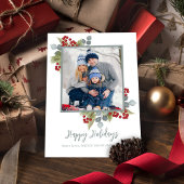Kerstmis Prettige feestdagen Elegant Red Holly Ber Feestdagenkaart