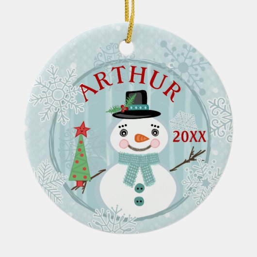 Kerstmis Prettige feestdagen Snowmen Aangepast Keramisch Ornament (Voorkant)