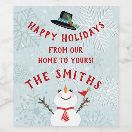 Kerstmis Prettige feestdagen Snowmen Aangepast Wijn Etiket (Enkel label)