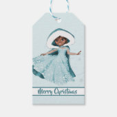 Kerstmis Prinses Donker Haar Winter Sneeuwvlokken Cadeaulabel (Voorkant)