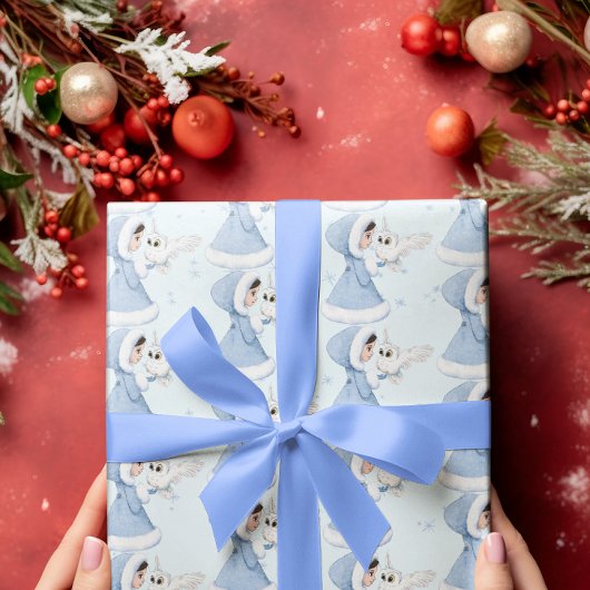 Kerstmis Prinses Uil Winter Sneeuwvlokken Cadeaupapier