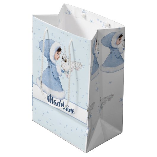 Kerstmis Prinses Uil Winter Sneeuwvlokken Medium Cadeauzakje (Voorkant Gekanteld)