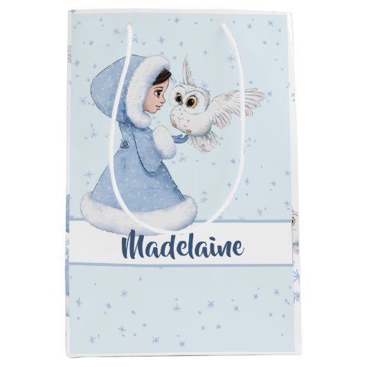 Kerstmis Prinses Uil Winter Sneeuwvlokken Medium Cadeauzakje (Voorkant)