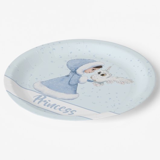 Kerstmis Prinses Uil Winter Sneeuwvlokken Papieren Bordje (Gekanteld)