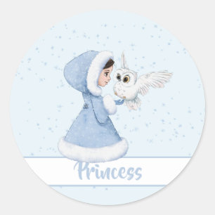 Kerstmis Prinses Uil Winter Sneeuwvlokken Ronde Sticker