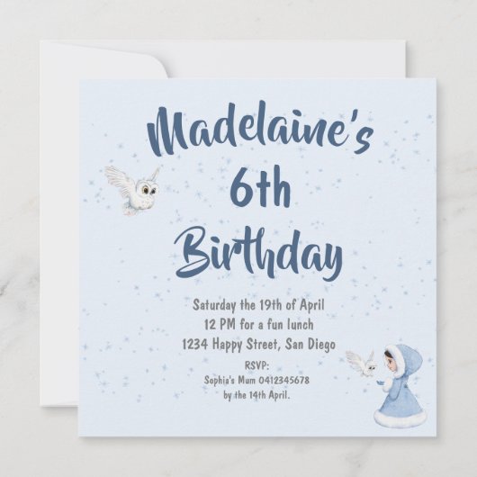 Kerstmis Prinses Verjaardag Uil Winter Sneeuwvlokk Kaart (Achterkant)