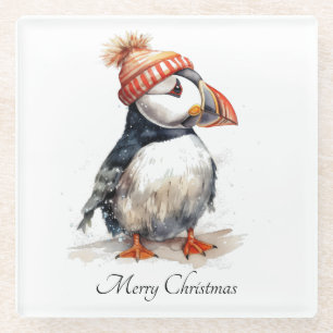 Kerstmis Puffin, aanpasbaar Glazen Onderzetter