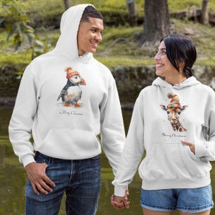 Kerstmis Puffin, aanpasbaar Hoodie
